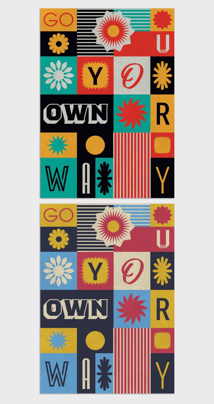 Vintage Typographic Poster Template with Geometric Flat Blocks