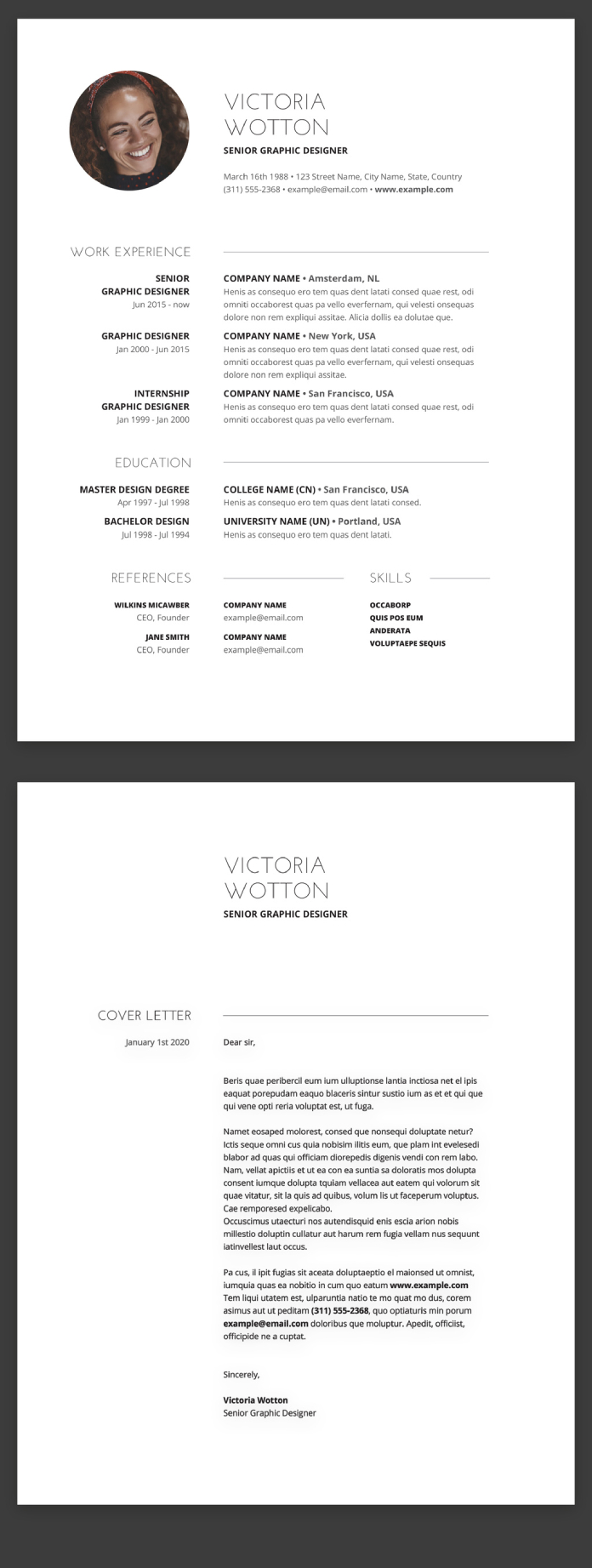 Modern & Minimalist Resume and Cover Letter Template for Adobe InDesign
