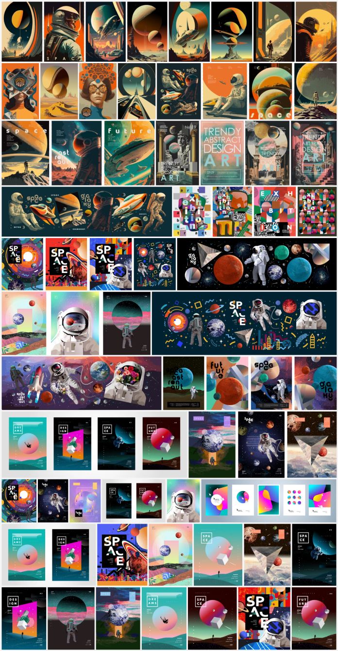 Retro-futuristic sci-fi illustrations and graphics for posters, backgrounds, cover art, and more.
