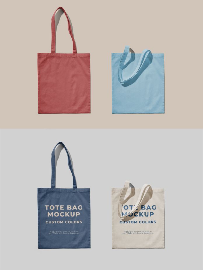 Two Tote Bag Photoshop Mockups With Customizable Color and Typography