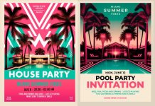 Customizable Retro Pool Party Flyers for Adobe Photoshop