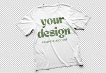 Short Sleeve T-Shirt Photoshop Mockup With Transparent Background and Customizable Colors