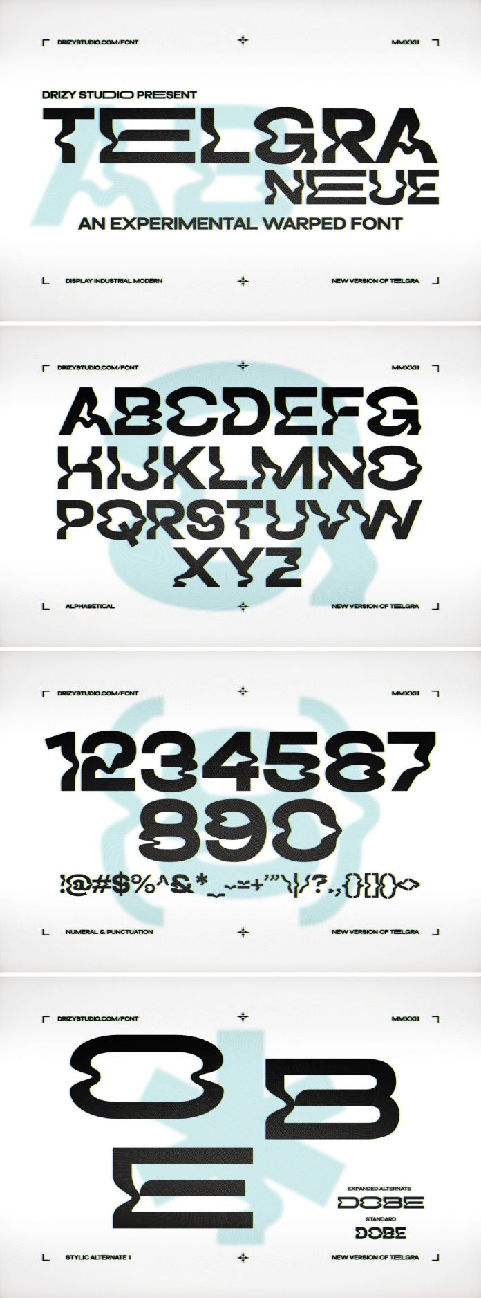 Telgra Neue Font - An Experimental Warped Typeface by Drizy