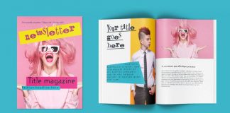 Download a compact newsletter or magazine template in a punky 90s retro style.