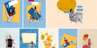 Artistic collages of photos and graphics for social media and other graphic design projects.