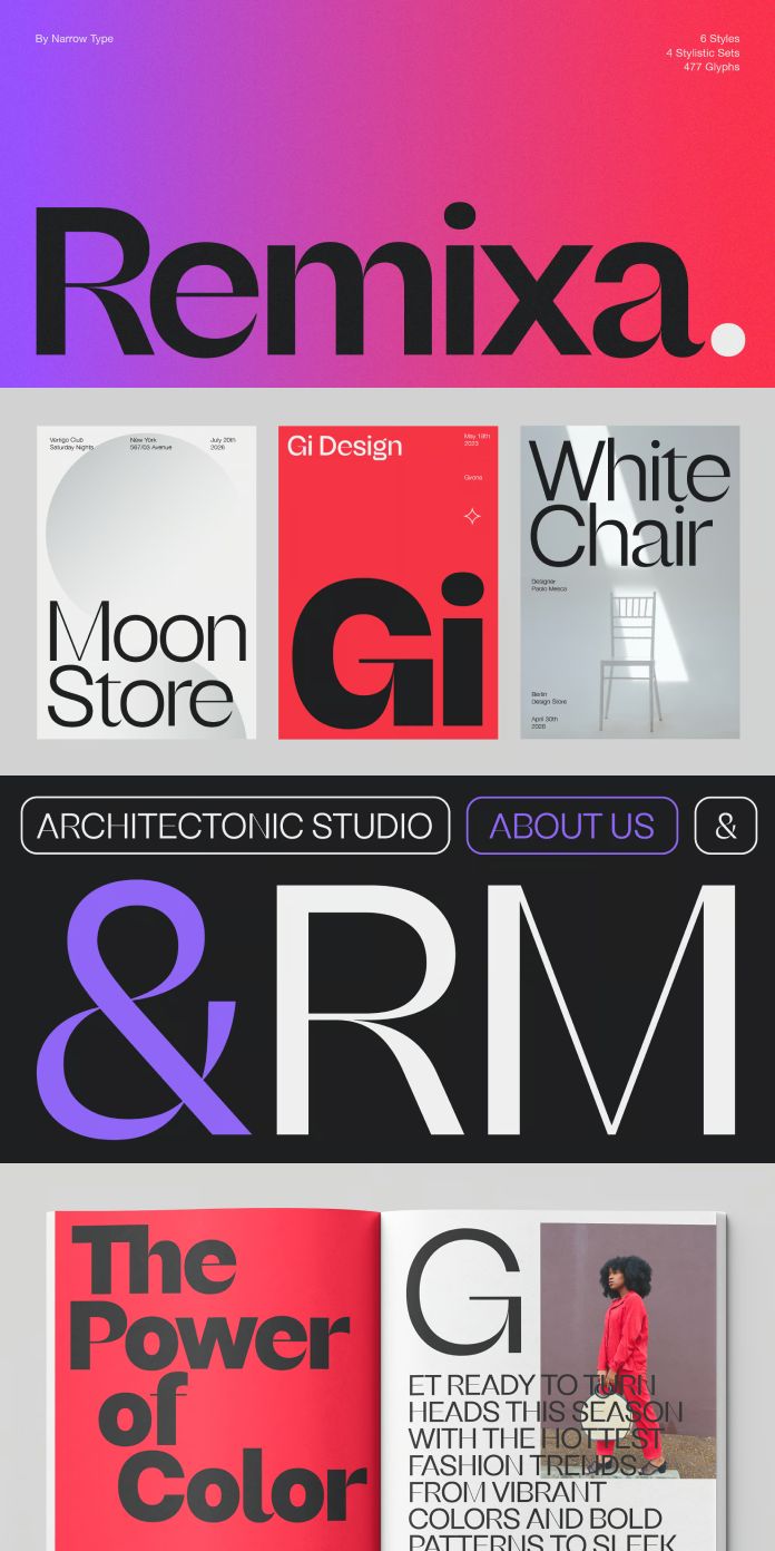 Remixa font family by Narrow Type