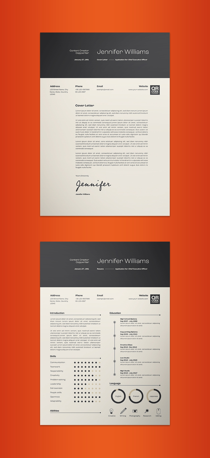 A highly professional resume and cover letter template for Adobe Illustrator
