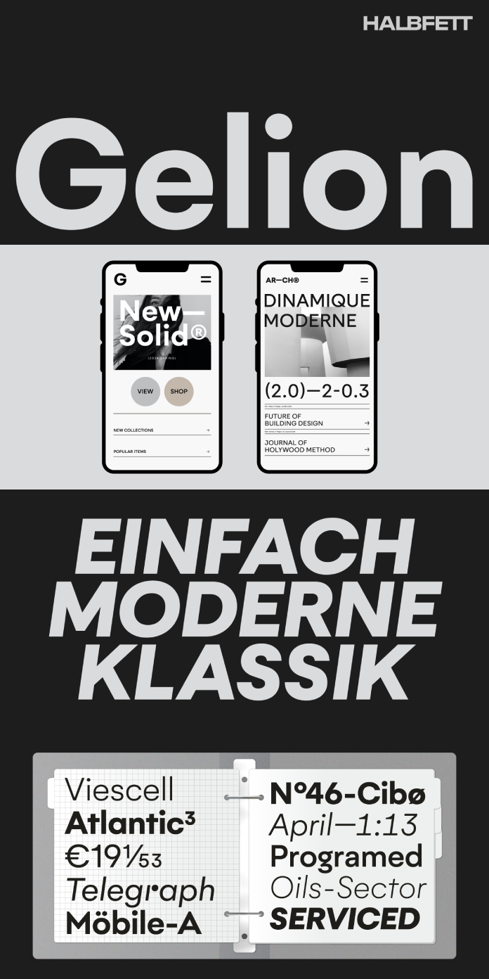 Gelion font family by Halbfett