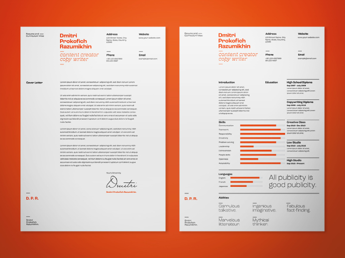 Minimalist typographic resume and cover letter template