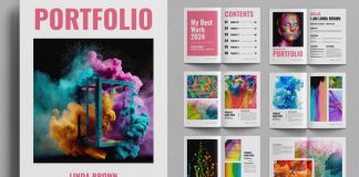 A 16 pages portfolio template for Adobe InDesign