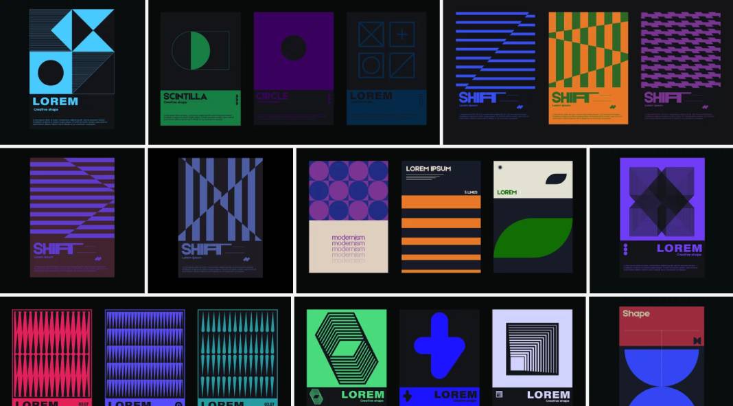 Modern and minimalist vector graphics for poster designs, branding, presentations, album covers, website headers, and web banners.