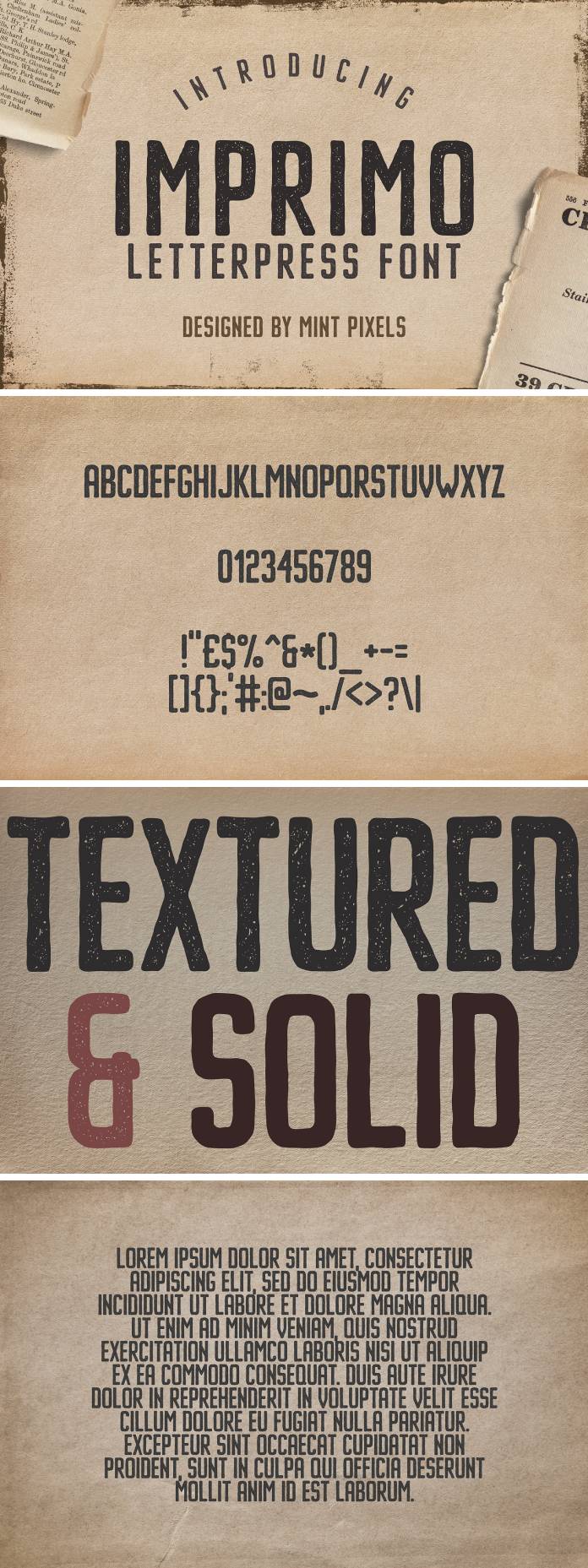 Imprimo Letterpress Vintage Font by Mint Pixels