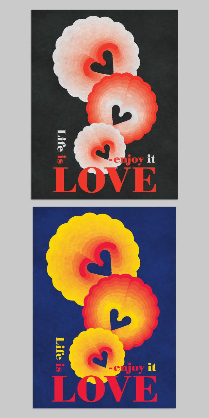 Colorful Psychedelic Poster Design Template with Groovy Heart Pattern for Adobe Illustrator