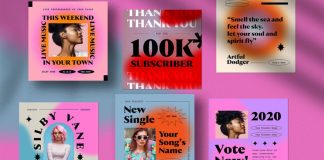 90s Retro Social Media Post Templates with Colorful Gradients and Graphics