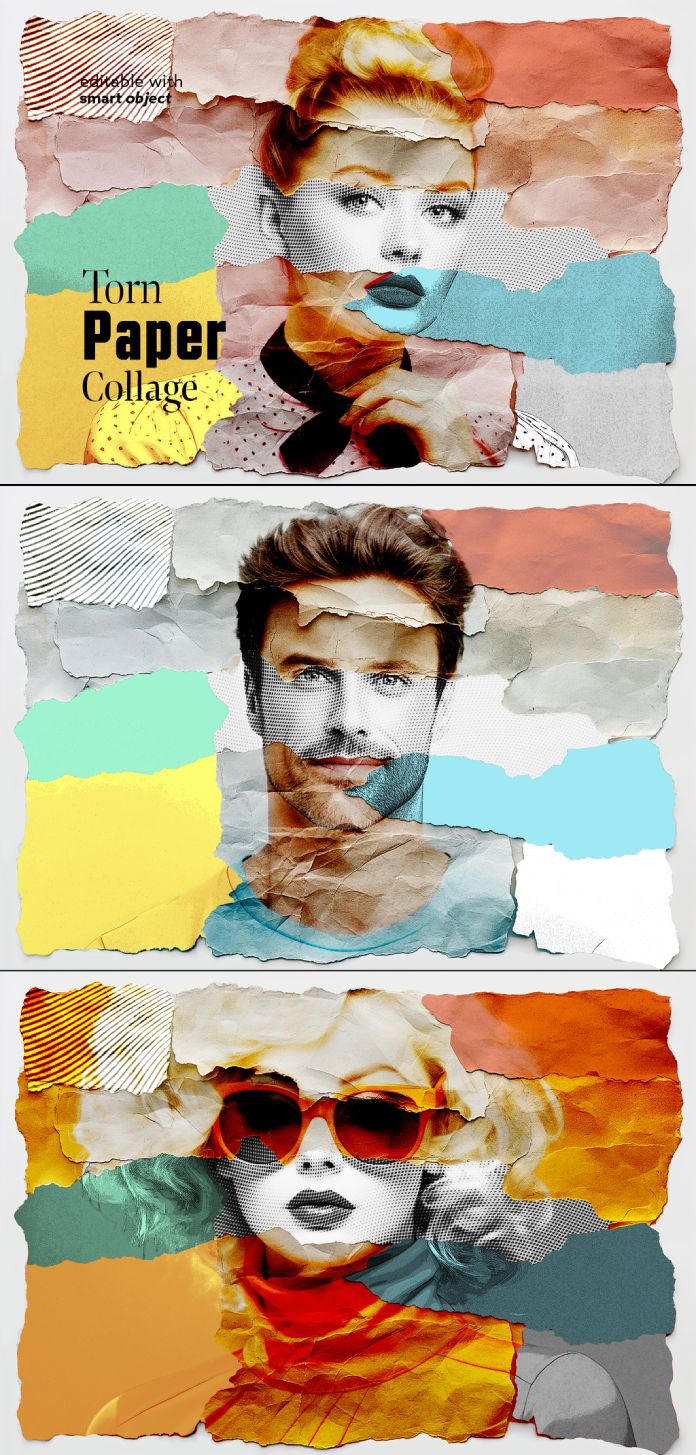 Torn Paper Collage Photoshop Effect by Grkic Creative