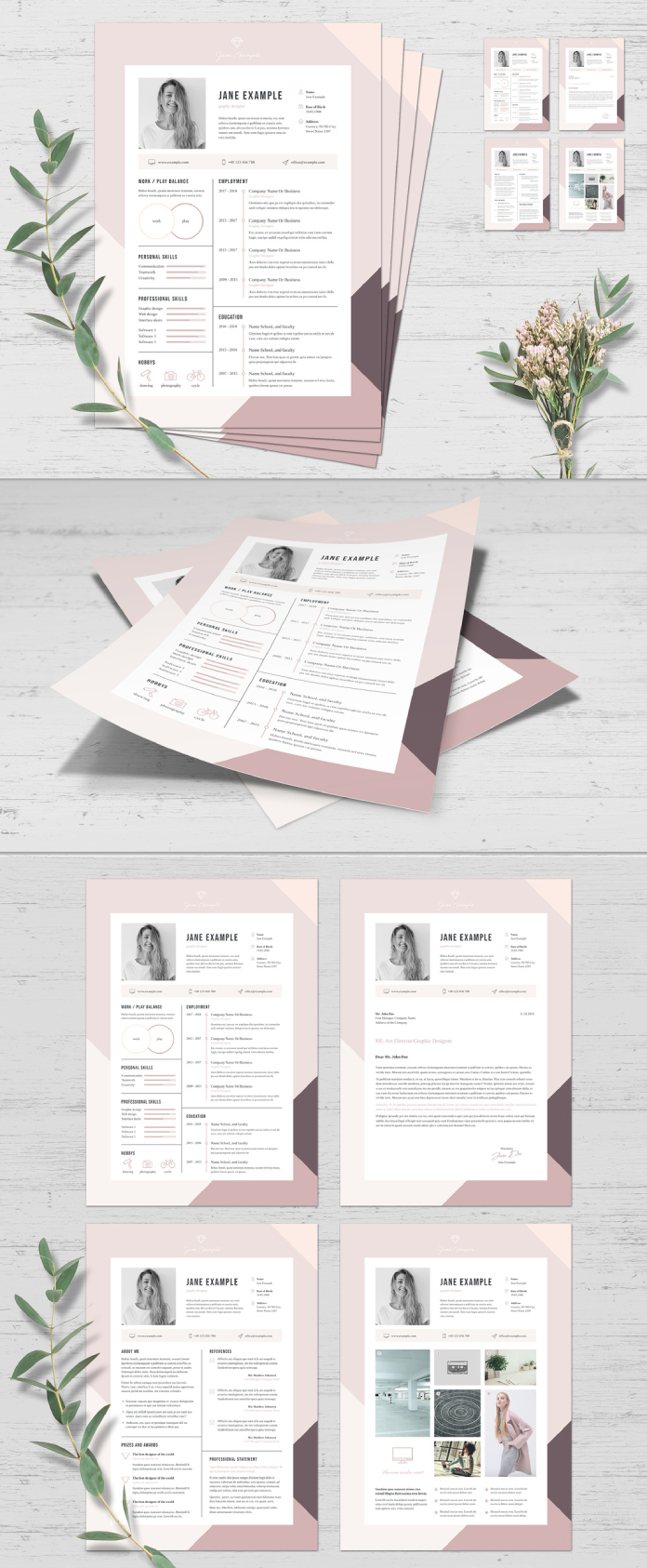 A Resume and Cover Letter Set with Pink and Purple Border by TypoEdition