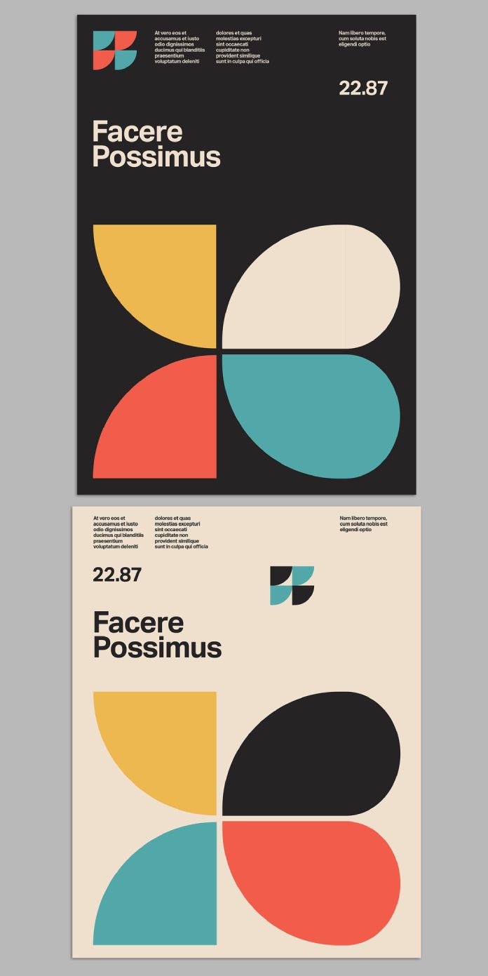 Swiss graphic design-inspired vintage poster design template by blackcatstudio