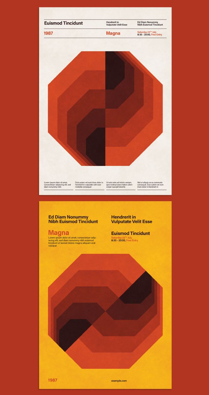 Minimalist Retro Poster Template for Adobe Illustrator with Swiss Geometric Design Element