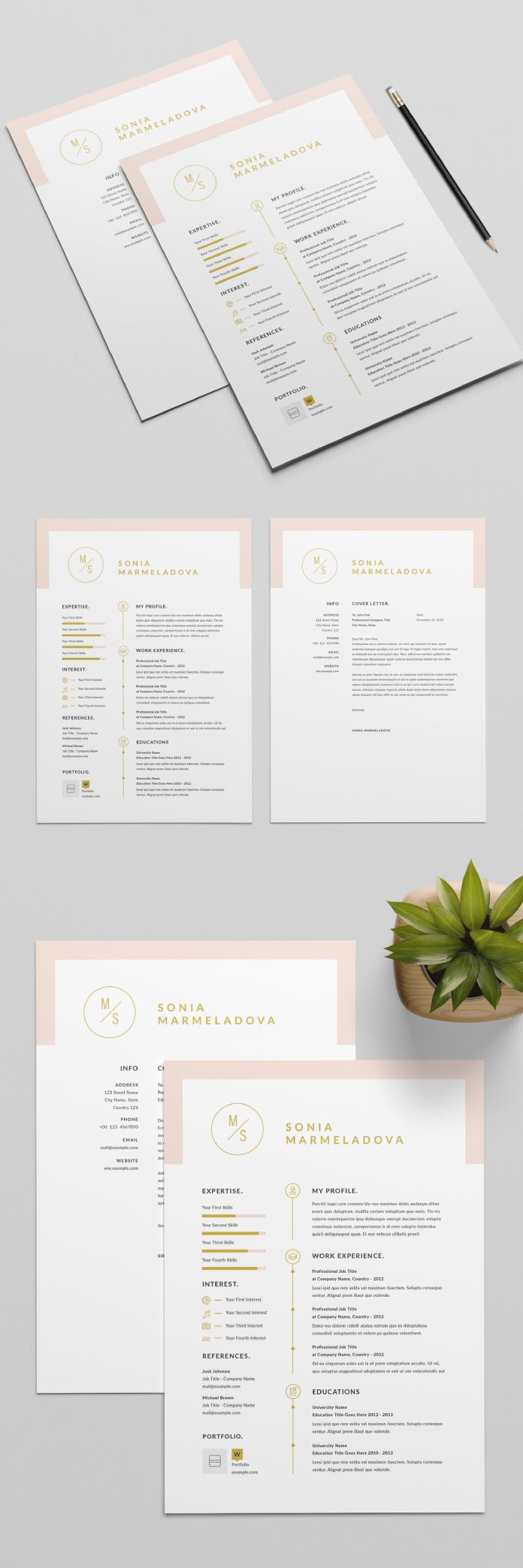 Resume InDesign Template with Pale Pink Header