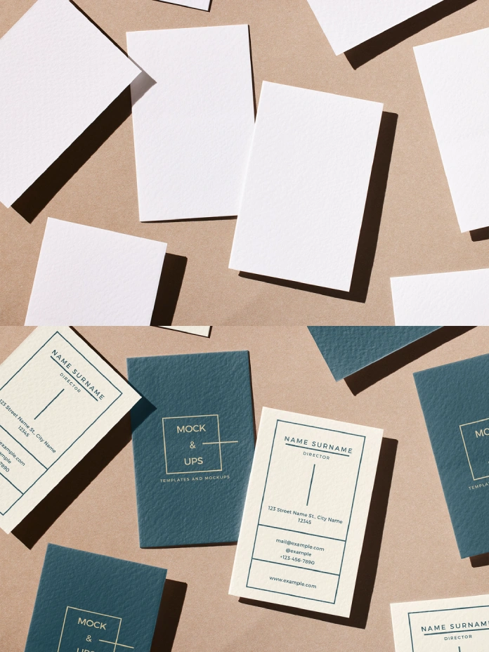 Vertical Business Card Scatter Mockup for Adobe Photoshop by Moixó Studio