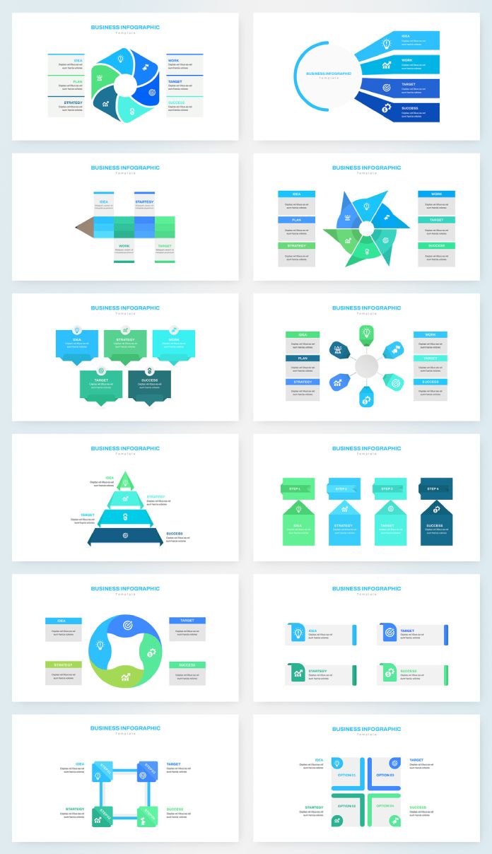 Business data visualization infographics for Adobe InDesign