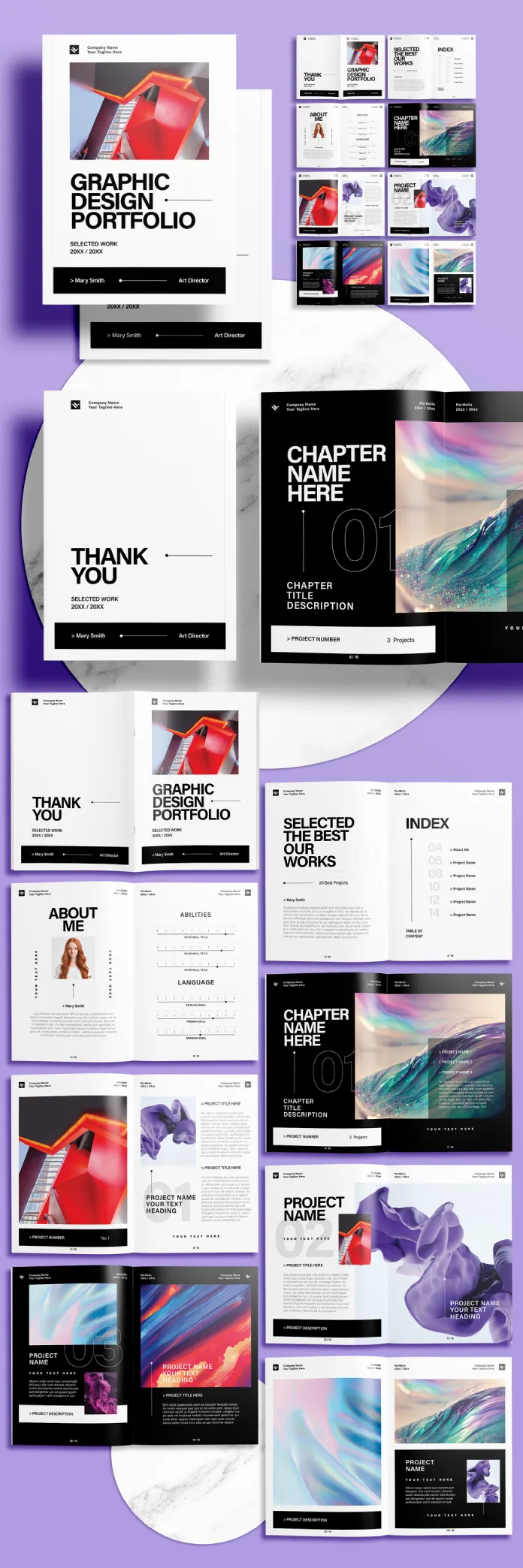 Modern Graphic Design Portfolio Template with Black and Light Gray Accents by Sirisako