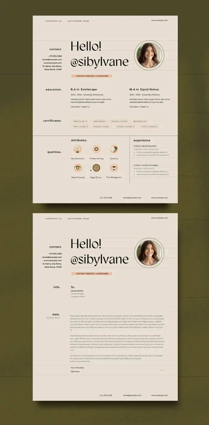Resume Templagte for Adobe InDesign with Orange & Green Accents by Wavebreak Media