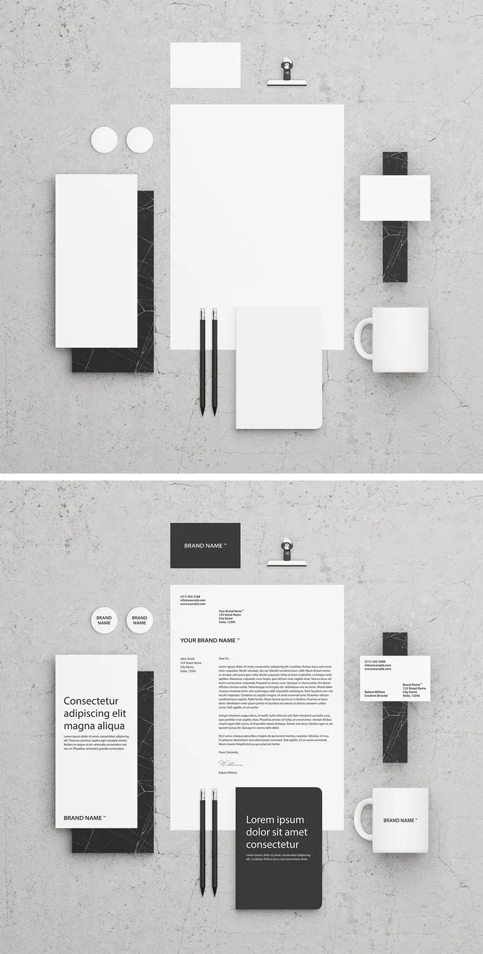 Simple Top View Stationery Photoshop Mockup