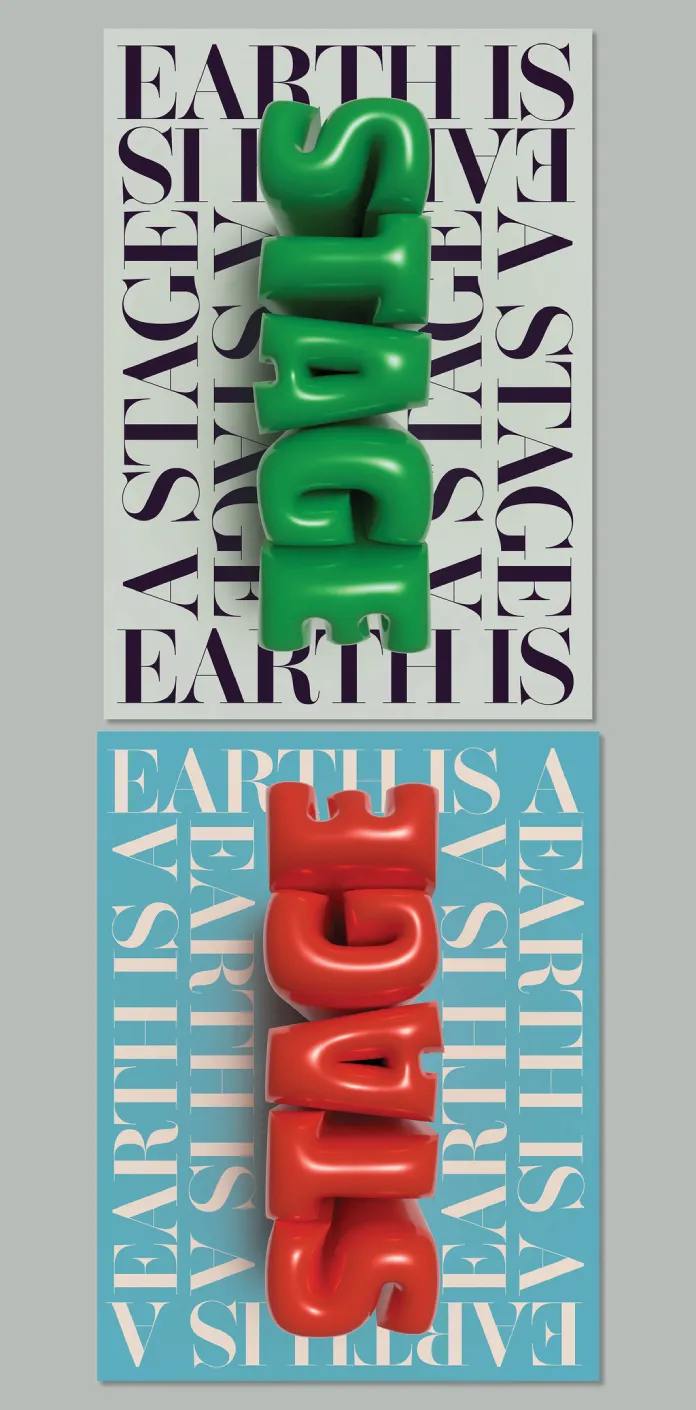 Two Typographic Poster Design Templates with Inflated 3D Text Effect by Blackcatstudio for Adobe Illustrator