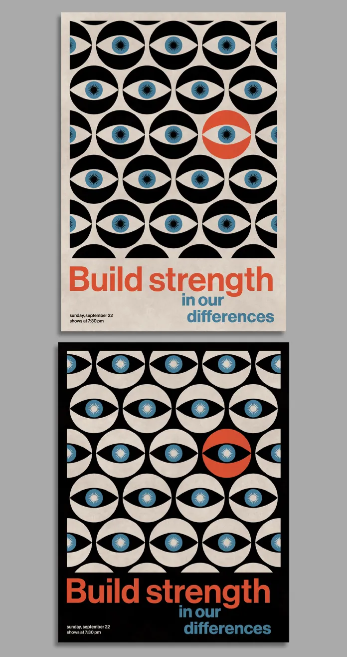 Postmodern Minimalist Poster Design Template with Geometric Eye Pattern