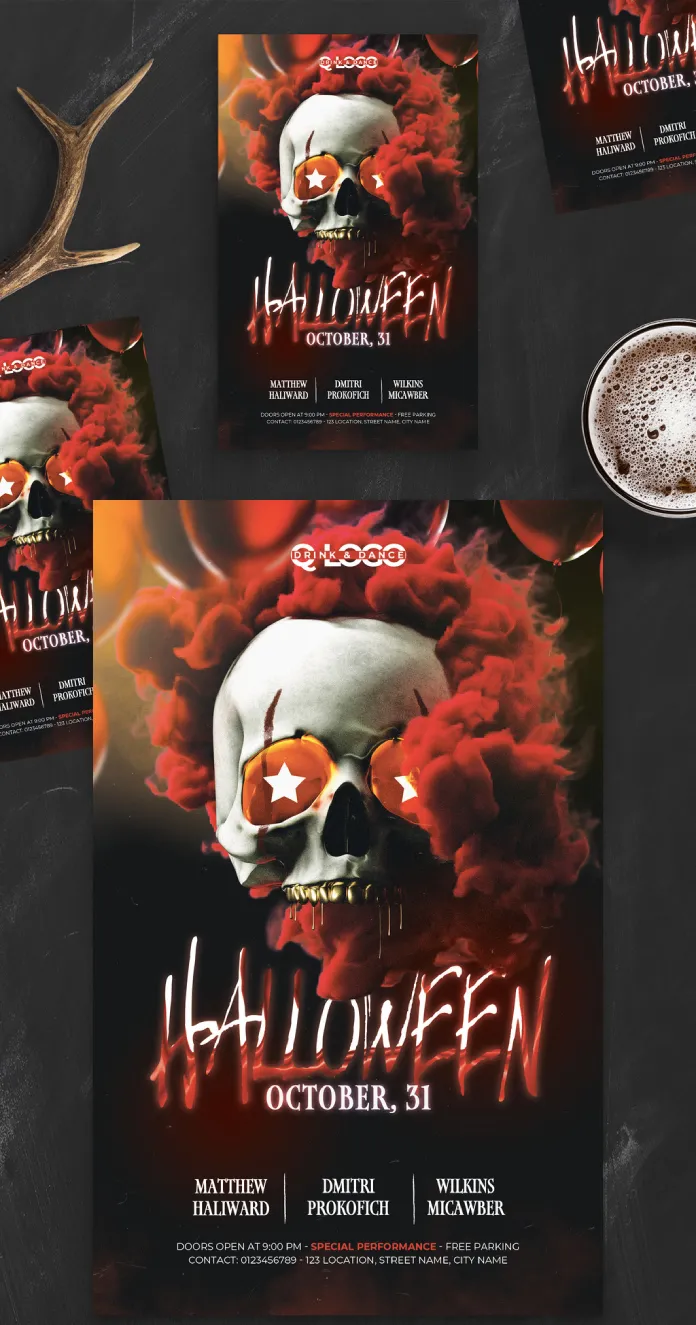 Halloween Skull Flyer Template for Adobe Photoshop
