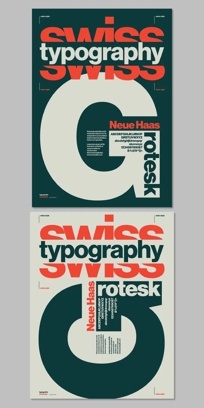 Typographic Swiss Graphic Design Poster Template with Bold Font Elements by Blackcatstudio