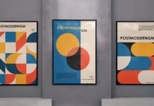 Photoshop Mockup of Three Vertical Customizable Framed Posters by Moixó Studio