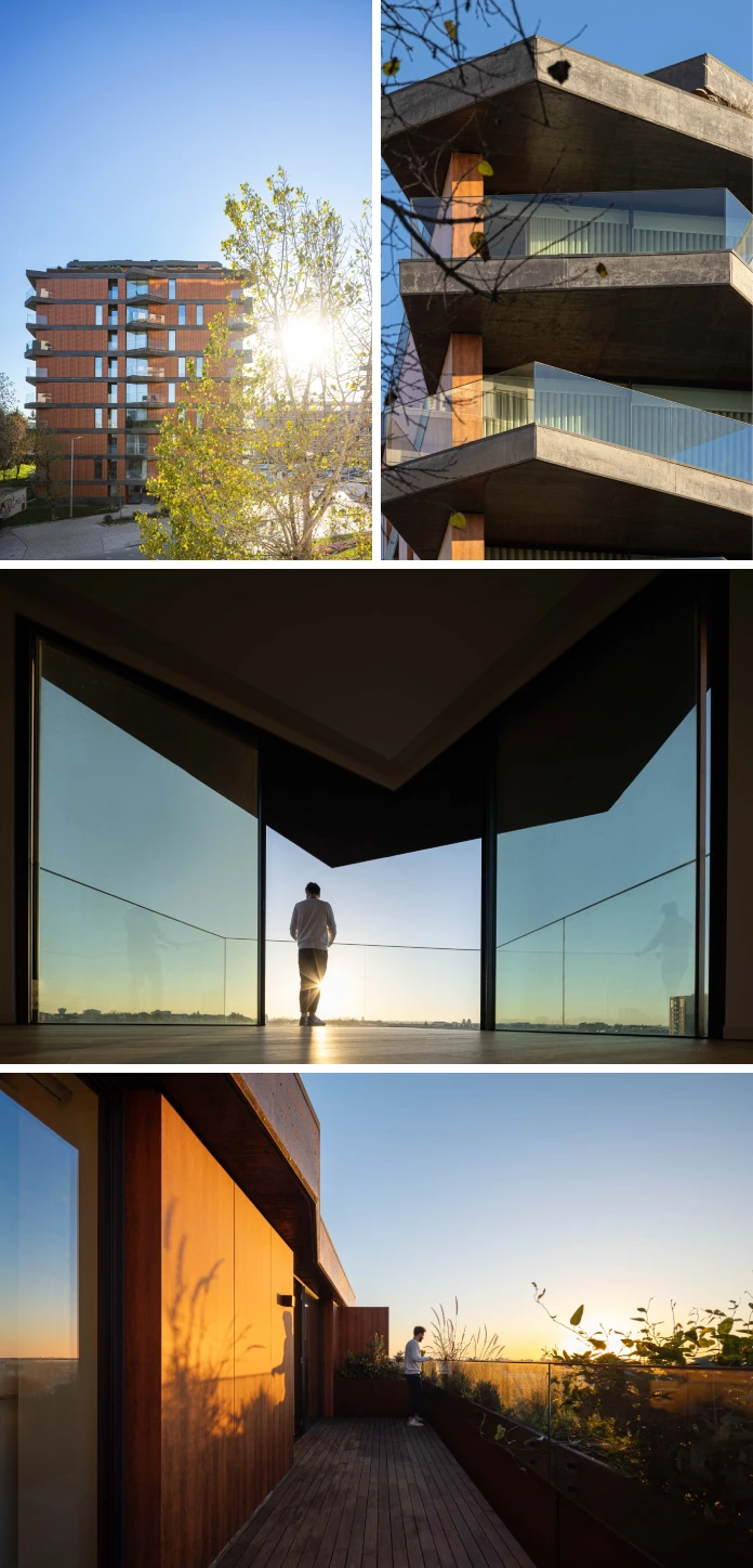 The architecture of staggered balconies that reach out over the city of Aveiro in Portugal