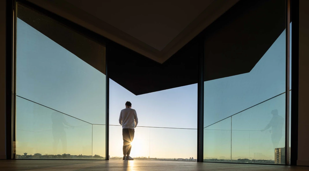 The architecture of staggered balconies that reach out over the city of Aveiro in Portugal The architecture of staggered balconies that reach out over the city of Aveiro in Portugal