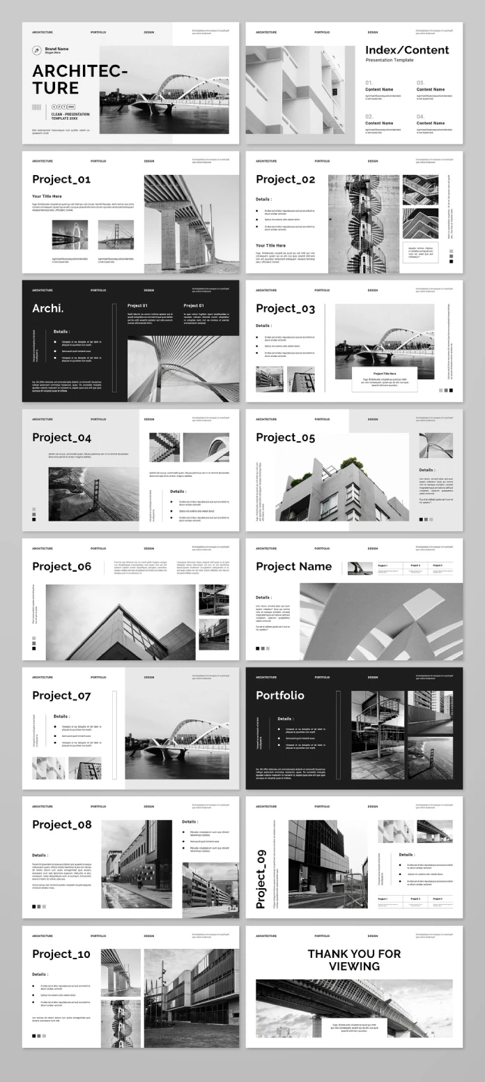 Architecture Portfolio Presentation Template by PixWork for use in Adobe InDesign
