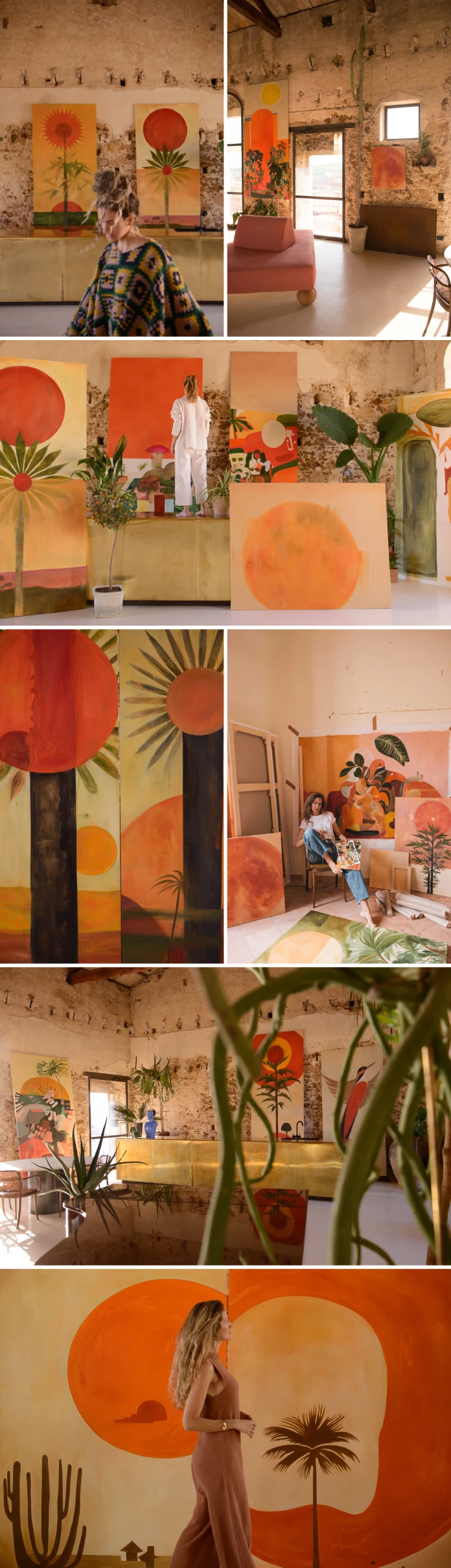 Brazilian artist Júlia Martins Miranda in her home studio, a loft inside a beautifully preserved 17th-century monastery in Noto, Sicily, Italy