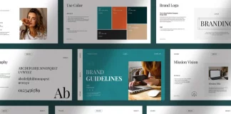 Super Clean and Stylish Brand Guidelines Presentation Template by PixWork in 1920 x 1080 pixels for Adobe InDesign.