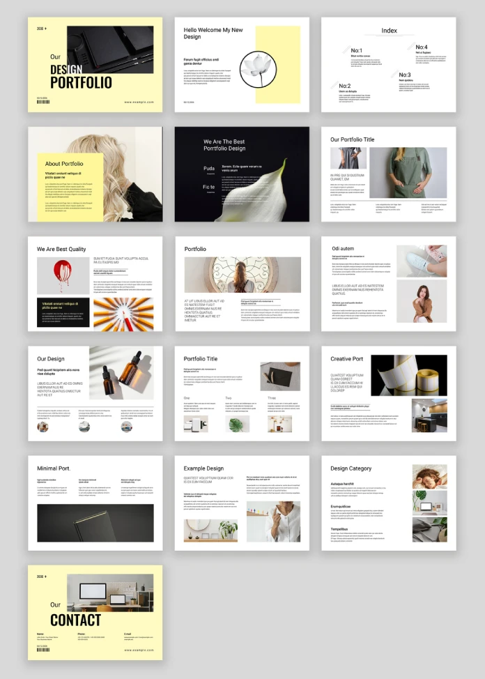 Graphic Design Portfolio Brochure Template by PixWork in Landscape Format for Adobe InDesign