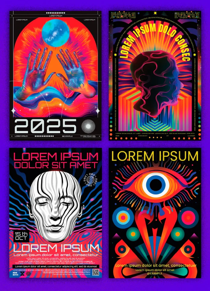 Psychedelic Poster Template With Generated AI by Adobe Stock contributor Rawpixel