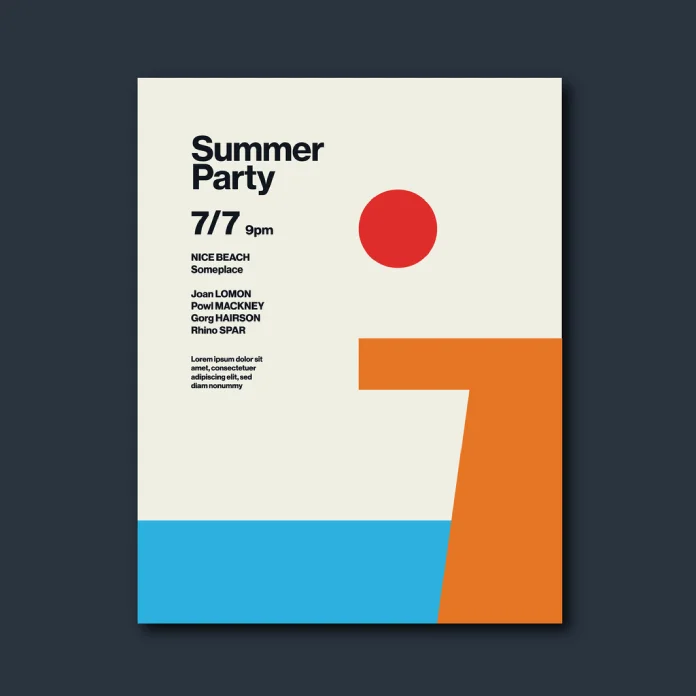 Abstract summer party poster layout with jumping board.