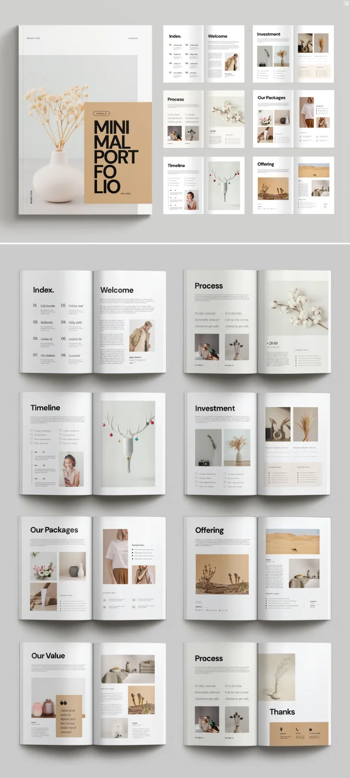 Modern and Minimalist Adobe InDesign Portfolio Design Template by PixWork
