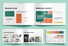 Download a Modern A4 Landscape Format Brand Identity Guidelines Brochure Template by DesignCoach for Adobe InDesign