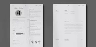 Modern and Minimalist Resume Template with 2 Pages by Wavebreak Media in US Letter and A4 for Adobe Illustrator.