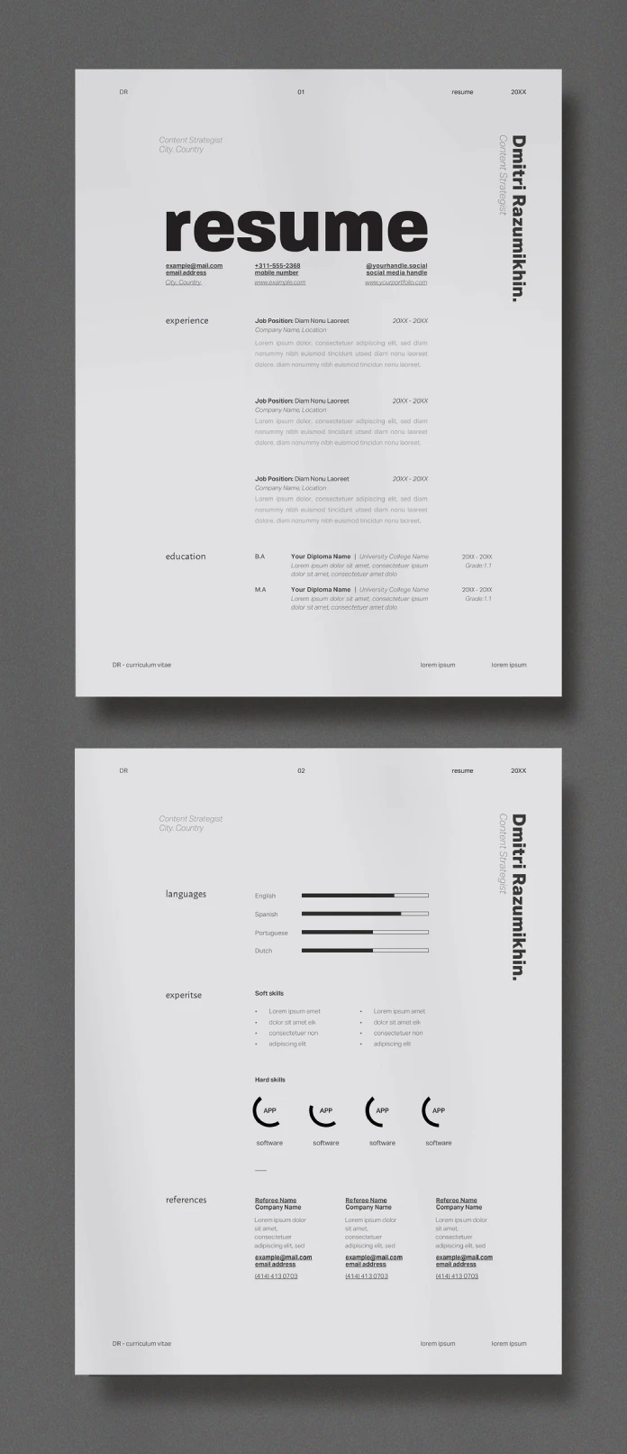 The super-minimalist Adobe Illustrator resume template by Wavebreak Media for graphic designers.