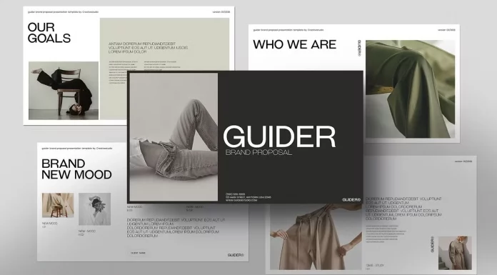 Guider Brand Proposal Presentation Template by evgenystudio for Google Slides, PowerPoint, Keynote, Adobe InDesign, Canva, and others.