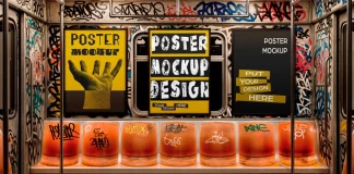Urban Subway Poster Mockup for Adobe Photoshop – Triple Frame Display with Graffiti Background by Gustavo Comunello
