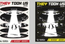 UFO Concert Posters: Designing the Unbelievable with Retro Sci-Fi Templates Customizable retro sci-fi concert poster templates for Adobe InDesign featuring UFO abduction imagery and bold futuristic typography.