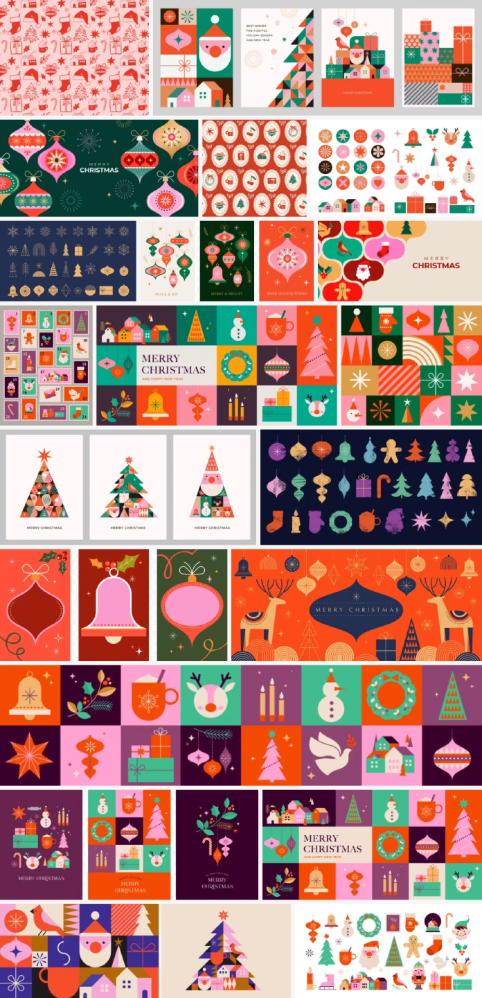 Cute Geometric Christmas Vector Graphics by Marina Zlochin
