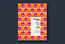 Graphic Halloween Party Poster Template with Little Ghosts Pattern for Adobe Illustrator